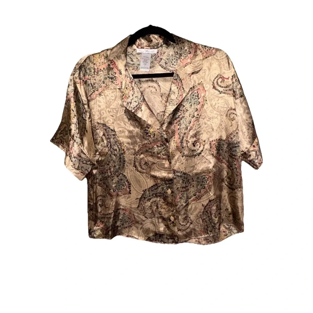 linea donatella pajama Top Small Silk Paisley Gold Print‎